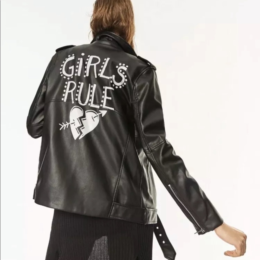 Zara medium m new girls rule faux leather jacket